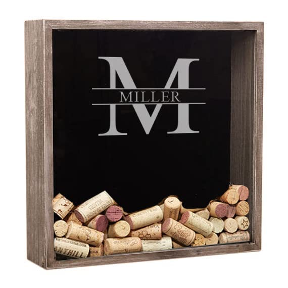 Personalized Wine Cork Shadow Box, Wine Cork Display, Wine Cork Holder, Storage, Custom Engraved, Wedding Gift, Gift for Her, Wife, Mom, Wall Mounted or Free Standing (Distressed Wood)