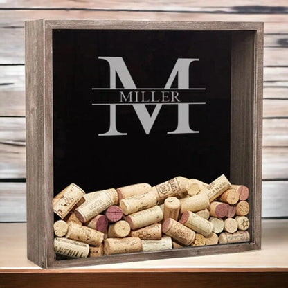 Personalized Wine Cork Shadow Box, Wine Cork Display, Wine Cork Holder, Storage, Custom Engraved, Wedding Gift, Gift for Her, Wife, Mom, Wall Mounted or Free Standing (Distressed Wood)